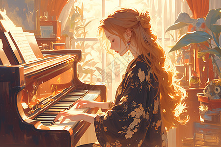 弹奏钢琴的女子图片