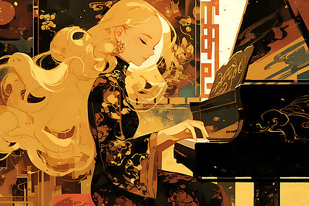 少女弹奏钢琴图片
