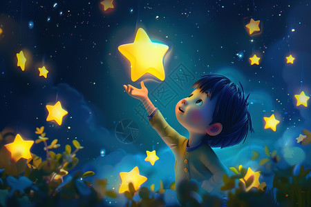 小男孩拿着星星图片