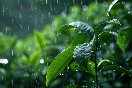 雨中的绿叶图片