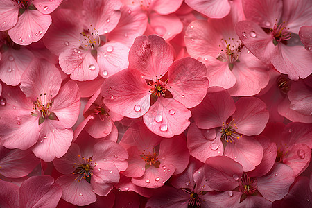 水珠点缀下的粉色花朵图片