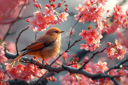 美丽的花朵和小鸟图片