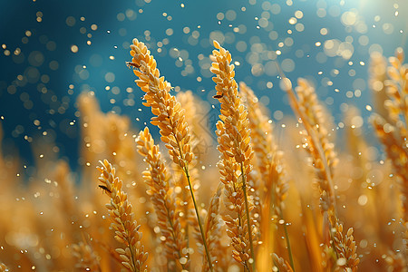 水滴点缀的稻田图片