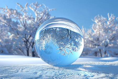雪地中的透明球体图片