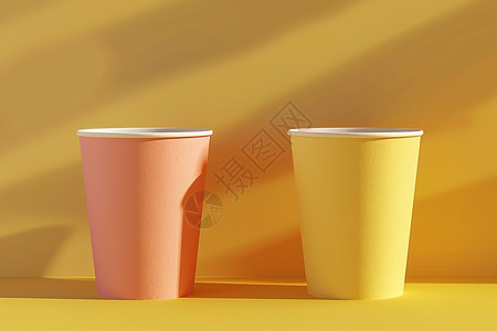 两个杯子并排放置在桌上图片