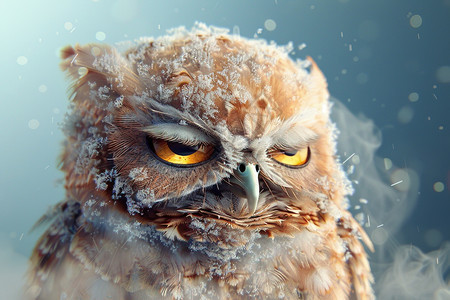 冬季户外的猫头鹰插画图片