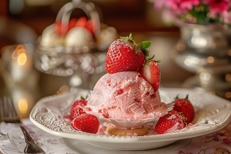甜蜜草莓冰淇淋图片