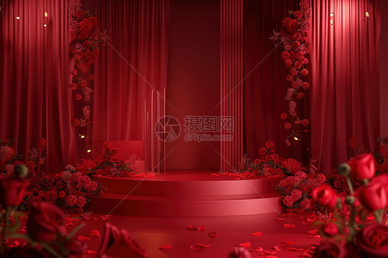 红色舞台上的玫瑰图片