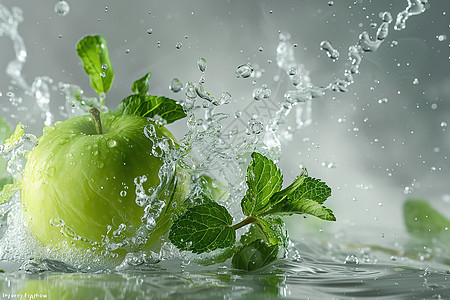 水中飞溅的绿苹果图片