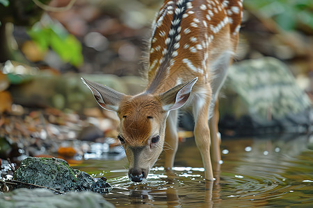 鹿在溪流中饮水图片