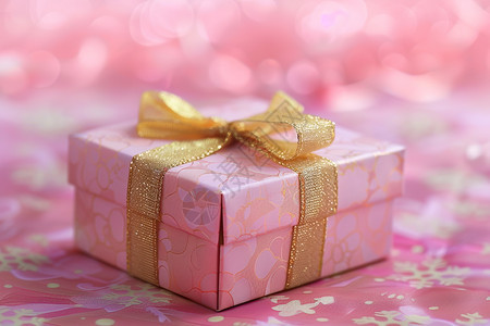 金色蝴蝶结的粉色礼盒图片