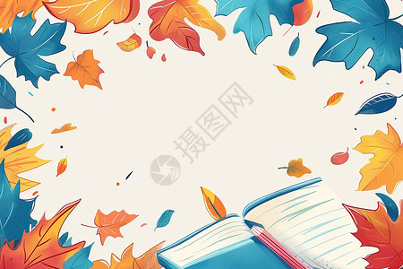 书周围有秋叶图片