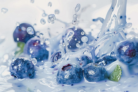 蓝莓落入牛奶图片