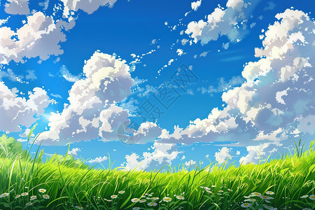 云朵缭绕草坪图片