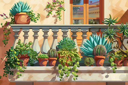 阳台上的盆栽插图图片