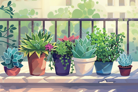阳台上有盆栽植物图片