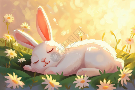 沉睡的白色兔子图片