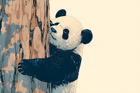 可爱熊猫拥抱树干图片