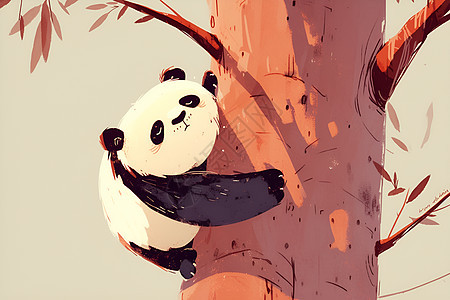 熊猫攀登树木图片