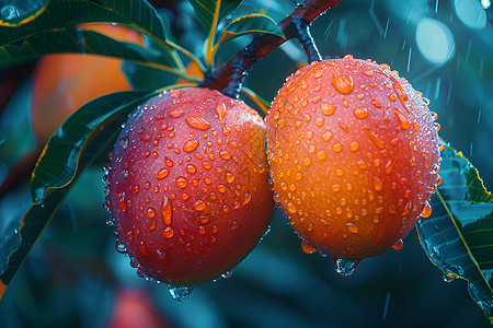 水滴挂在芒果上图片