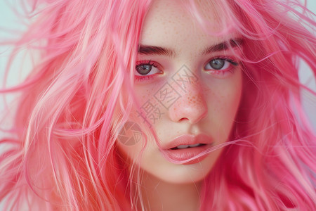 粉色长发的少女图片