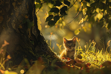 树下的小猫咪图片