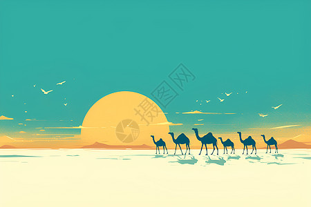 沙漠中的骆驼团队图片