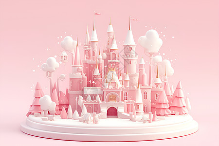 童话世界中粉色城堡图片