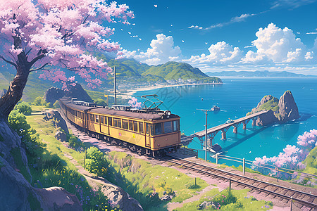 列车穿越美丽风光图片