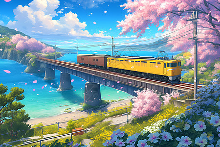火车奇幻之旅插画图片