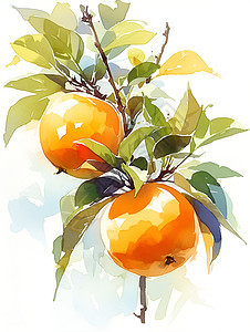 油画风格的两颗柿子图片