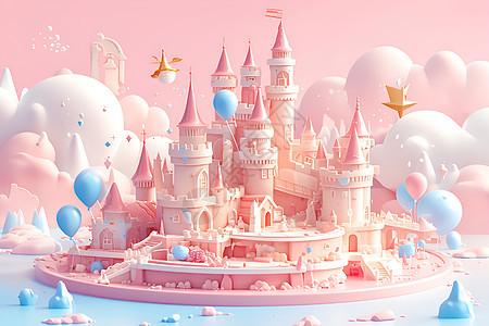 梦幻城堡插画图片