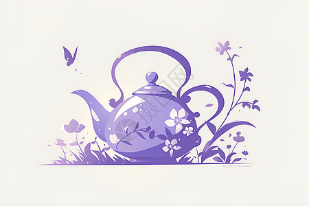 紫色简约茶壶矢量图标图片