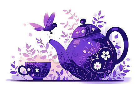 紫色茶壶简洁插画图片