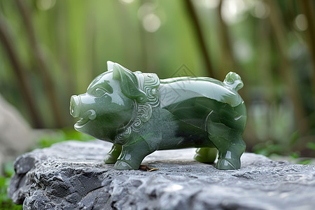绿色的猪形雕塑图片