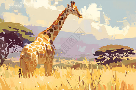 长颈鹿在草地上图片