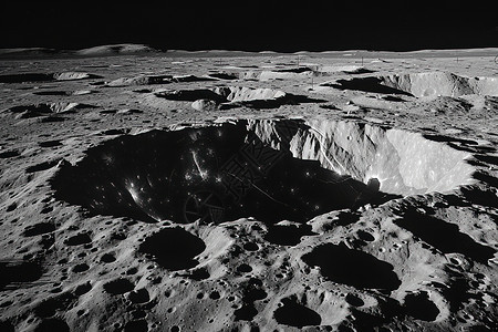 月球表面上的一个火山口图片