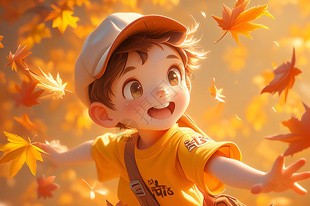 秋天童话世界的男孩图片