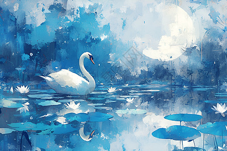 寂静湖水的白天鹅图片