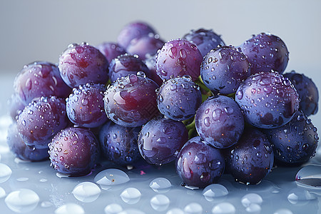 紫色葡萄沾满水珠图片