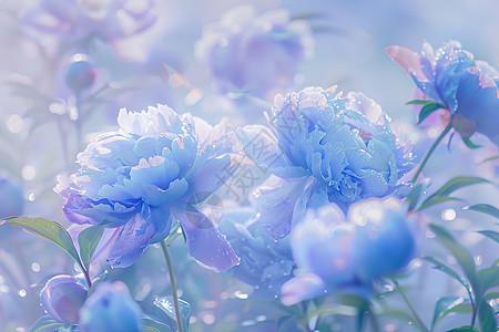 蓝色花束上的水滴图片