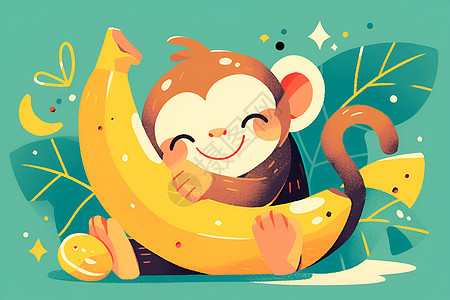抱着香蕉的卡通猴子图片