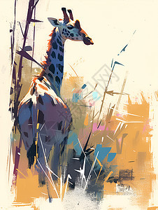 高雅的长颈鹿在草丛中图片