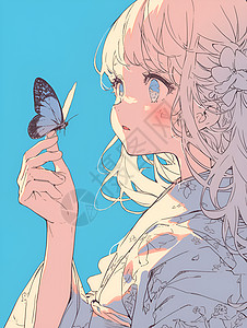 少女触摸蝴蝶的瞬间图片
