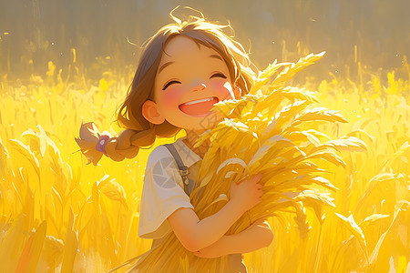 抱着农业小麦的女孩图片