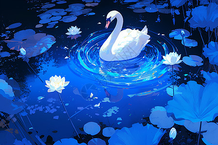 湖水中的天鹅和莲花图片