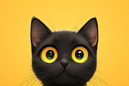 黑色猫咪在醒目的黄色背景上背景图片