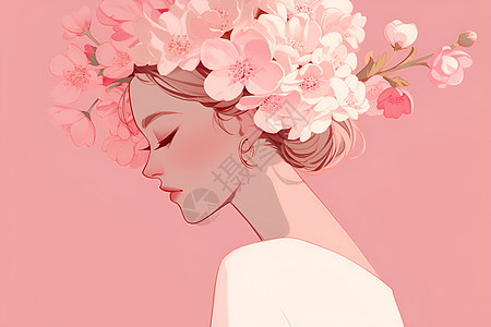 女子头上的花朵增添了美丽气息图片
