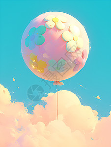 蓝天白云中飘荡的气球图片