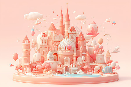 粉色泥土卡通风格的可爱城堡图片